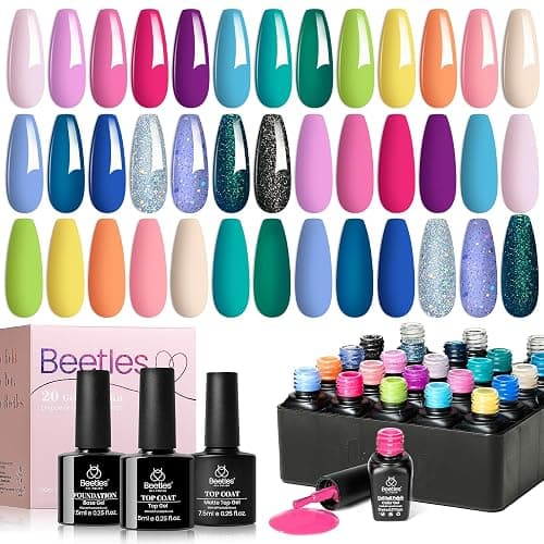 Beetles Gel Nail Polish Set- 23Pcs Color Gel Polish with Base Gel Top Coat Bright Colors, Gel Polish Kit Blue Pink Purple Orange Green Glitter Soak Off Uv Led Trendy Rainbow Nail Art - Image 1