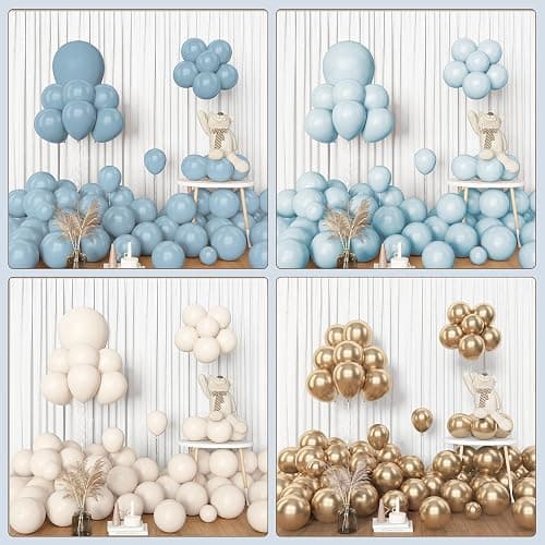 Amandir 153pcs Dusty Blue Balloon Garland Arch Kit, Different Sizes 18 12 10 5 inch Blue White Sand Latex Metallic Confetti Gold Balloons for Boys Birthday Boho Baby Shower Party Decoration Supplies - Dusty Blue thumbnail 7