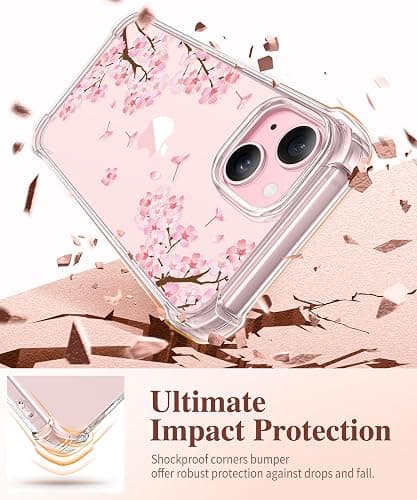 GVIEWIN for iPhone 15 Case Floral, with Screen Protector&Camera Lens Protector,[Non Yellowing] Soft Shockproof Clear Phone Protective Cover for Women, Flower Pattern Design 6.1" (Sakura/Pink) thumbnail 4