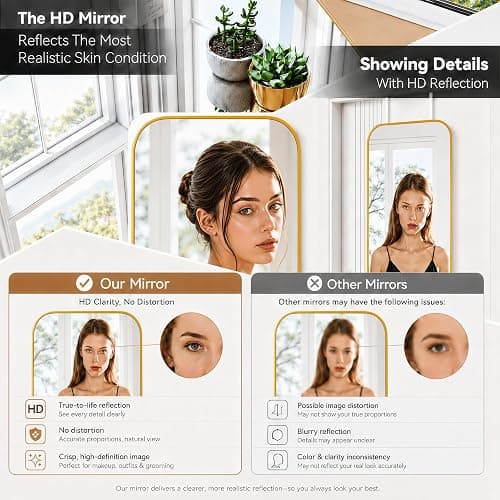 SCWF-GZ 47x14 Full Length Mirror Over the Door Hang or Wall Mounted Gold | HD Clear Tempered Glass,Aluminum Frame Rect Full Body Dressing Make-up Mirrors for Bedroom,Bathroom, Entryway,Living Room thumbnail 5