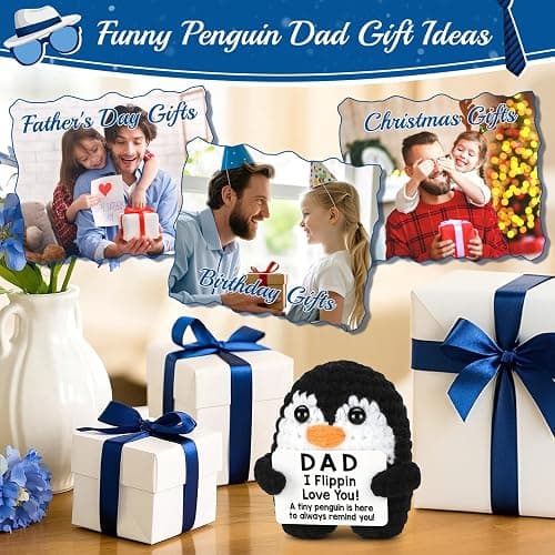 Fathers Day Dad Gifts from Daughter Son, Handmade Crochet Mini Penguin Birthday Gift for Father StepDad, Funny Gifts for Dad Birthday Father‘s Day Cute Decor, I Love You Dad‘s Emotional Small Present - Dad thumbnail 7