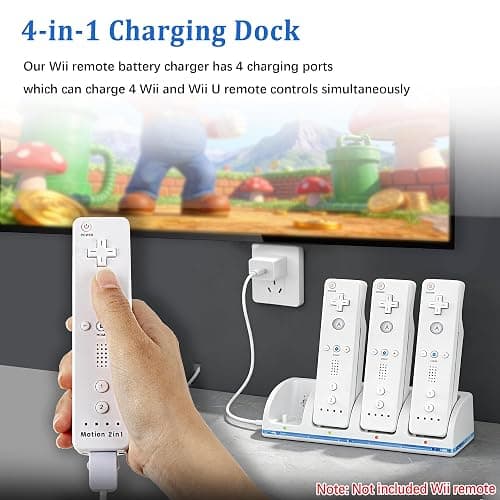 FoToxi 4-in-1 Wii Remote Charging Station with 4X 2800mAh Rechargeable Batteries & USB Charging Cord, LED Indicator Charging Dock for Wii/Wii U Controllers (Remotes Not Included) thumbnail 2