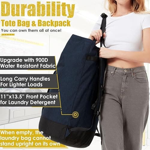 Laundry Bag for College, 115L Heavy Duty Laundry Backpack with Shoulder Straps, Large Dirty Clothes Bag for Dorm, Apartment and Laundromat, Laundry Duffle Bag for Travel, Beach, Camping, oyster grey thumbnail 3