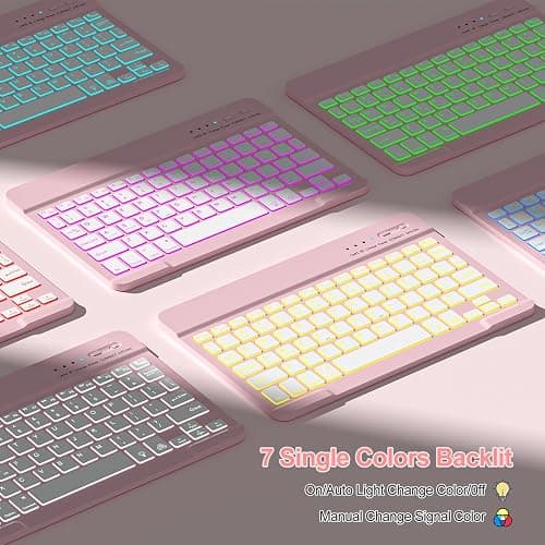 aMZCaSE Keyboard Case for iPad (A16) 11th / 10th Generation- 7 Colors Backlight Detachable Folio Keyboard for iPad (A16) 11th Gen 2025 & 10th Gen 10.9 inch 2022, Smart Wake/Up, Smoky Pink thumbnail 3