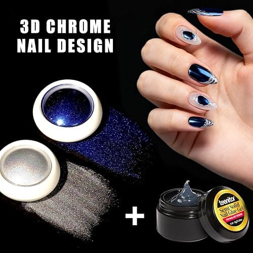Teenitor Acrylic Nail Kit With Chrome Powder, Almond Tips, Art Brushes, Charms, 3D Gel, Tools, Stand - Beginner Set thumbnail 3