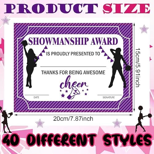 Geyoga 40 Pcs Cheerleading Award Certificates Recognition Certificate of Achievement Competition Diplomas Encouraging Gift for Adult Cheerleading Party, 7.87 x 5.91 Inch thumbnail 3