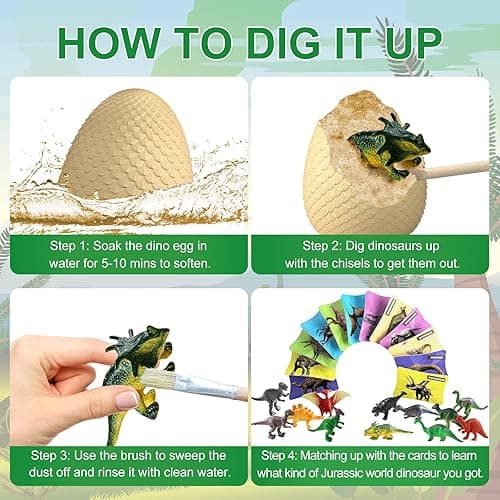 EARTH'SCODE Dinosaur Eggs Excavation Dig Kit, 12 Dino Egg with 12 Cute Unique Dinosaurs Inside Toys for Best Holiday & Birthday Archaeology Science STEM Crafts Gifts for Kids 3-12 Years Old thumbnail 6