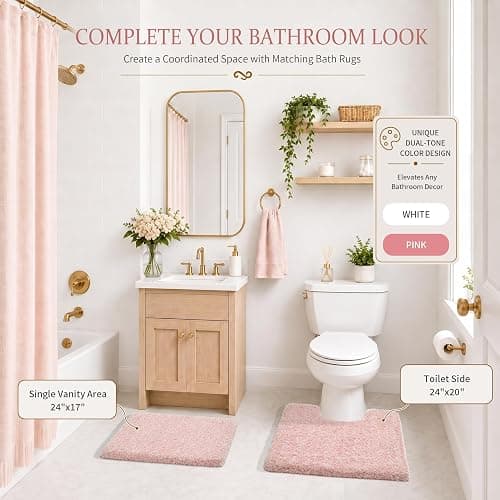 Yimobra Light Pink and White Bathroom Rugs Non Slip Washable, Ultra Soft and Water Absorbent Bath Mats, Plush Fluffy Shower Mat Outside, Microfiber Thick Matts for Bathroom Floor/Sink, 24x17 thumbnail 6