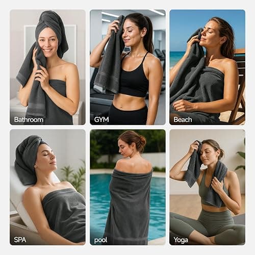REDKISS Towels 8 Piece Luxury Bath Towel Set, 2 Bath Sheets (35x70 in), 2 Hand Towels, 4 Washcloths, 100% Cotton Super Absorbent & Quick-Dry Shower Towels for Bathroom Spa Gym Hotel Yoga - Grey thumbnail 8