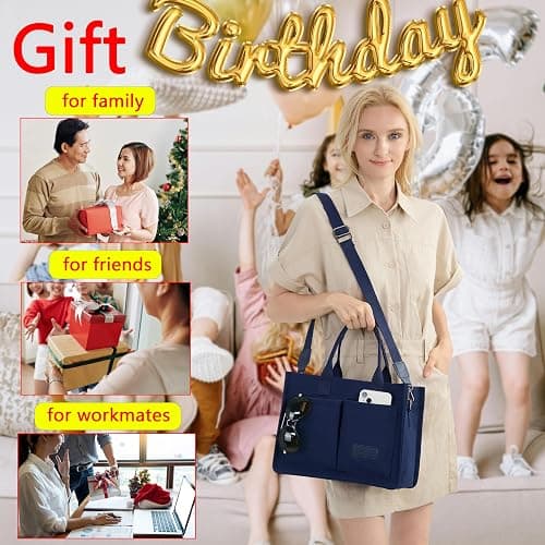 ZHMO Canvas Tote Bag for Women,Womens Purse Handbags Totes Bags Crossbody Work Laptop Book Bag for Travel Nurse College Gift - Canvs Peaceful Blue thumbnail 5