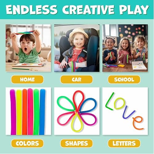 BUNMO Kids Easter Basket Stuffers - Sensory Stretchy Strings for Toddlers 3+ - Stimulating Fidget Toys for Toddlers - Easter Basket Stuffers for Kids - Hours of Fun- Non-Mouthable 3+ - Smooth 6 Pack thumbnail 5