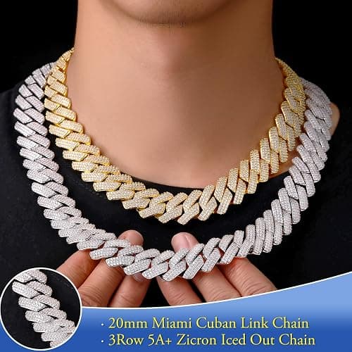 Ucciyo 20MM Cuban Link Chain for Men Iced Out Miami Cuban Necklace 18k Gold Plated 5A+ Zicron 10MM/12MM/14MM/20MM Iced Out Chain Gold/Silver Bling Luxury Hip Hop Jewelry For Women Men thumbnail 2