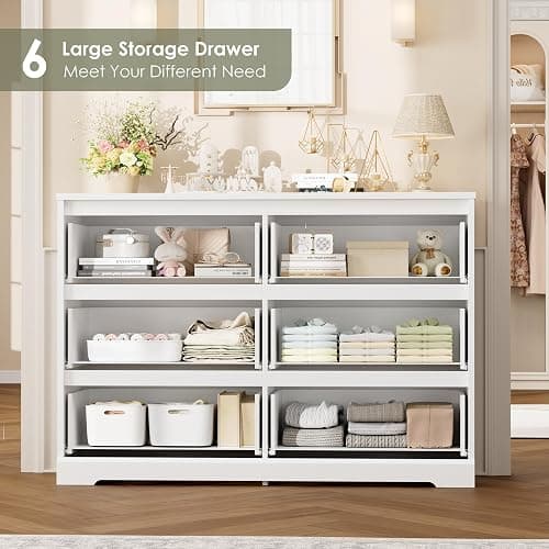 FOTOSOK White Dresser, 47.2" Tall White Dresser for Bedroom, Modern Wood Chest with Deep Drawers, Chest of Drawers for Living Room Nursery thumbnail 5