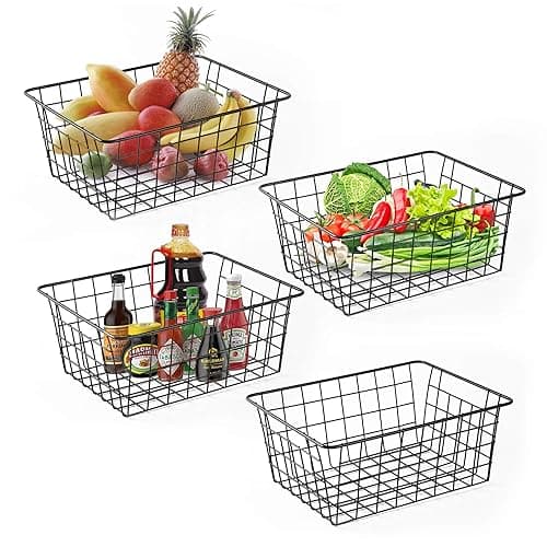 Wire Baskets for Organizing Household 4 Pack Pantry Baskets For Storage Pantry Wire Black Metal Storage Bins - Image 1
