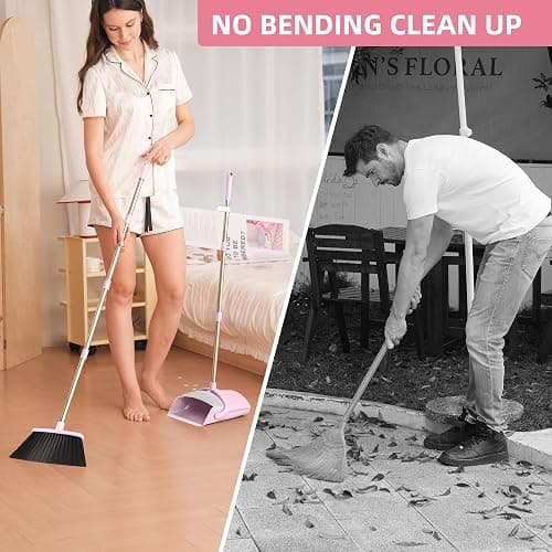 BSKLIN Pink Broom and Dustpan Set, 52” Long Adjustable Handle Broom with Dustpan Combo Set with Dust Pan Teeth to Clean Hair for Home Lobby Office thumbnail 7