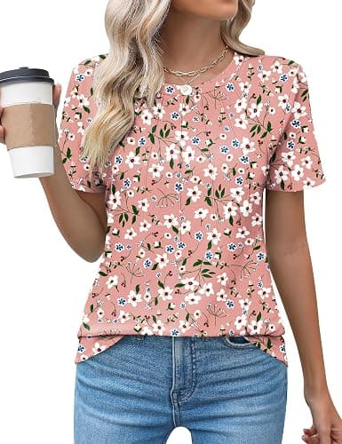 Kistore Womens Casual Crew Neck Short Sleeve Pleated Tops Blouses Fashion Clothes 2025 - Image 1