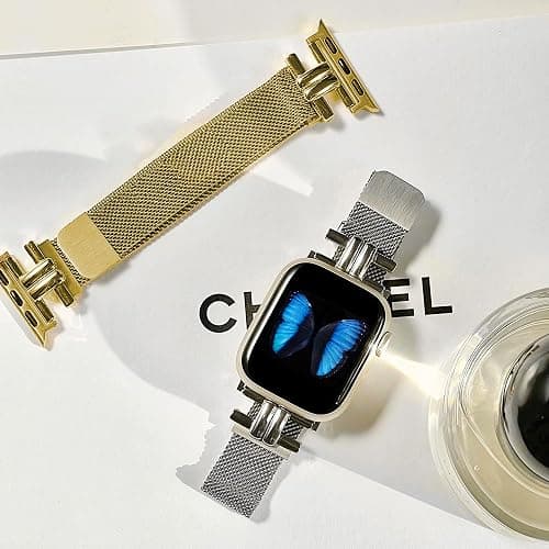 TJCENXIN Slim Metal Band for Apple Watch Bands for Women 41mm 40mm 38mm 45mm 44mm 42mm 49mm, H-shaped Magnetic Strap Stainless Steel Mesh Clasp for iWatch Series 10 9 8 7 6 5 4 3 2 1 SE thumbnail 5