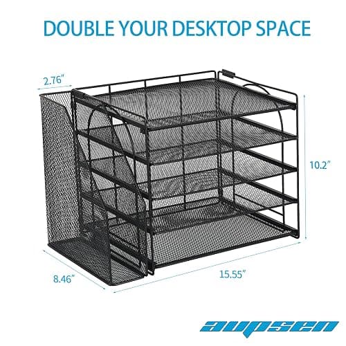 AUPSEN Desk Organizers and Accessories, 5-Tier Desktop Paper File Organizer with Removable File Holder, Desk Accessories & Workspace Organization for Home Office Supplies (Black) thumbnail 2