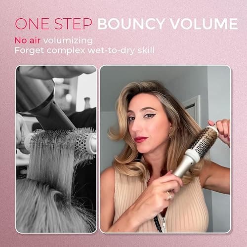 TYMO 2.0 Thermal Brush Curling Brush - STYLUX 1.7" Blowout Volumizer with Flexi-Fit for Hair Straightening, Heated Round Styler Tool, Hair Straightener and Curler 2 in 1, Dual Voltage & Light, Gold thumbnail 2
