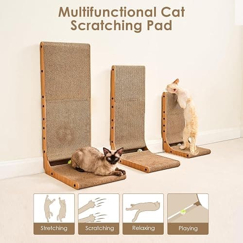 EHEYCIGA Cardboard Cat Scratcher for Indoor Cats, 26.8 Inch L Shaped Vertical Cat Scratching Board with Ball Cat Toy, Large Cat Scratcher Pad, Brown thumbnail 7