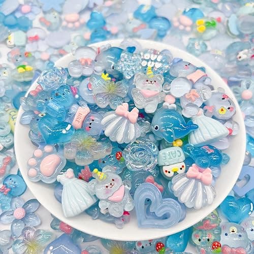 JINDUODUO 60 Pcs Slime Charms Bulk DIY Craft Making Kit, Cute Flat Back Resin Charms for Crafts (Blue) thumbnail 2