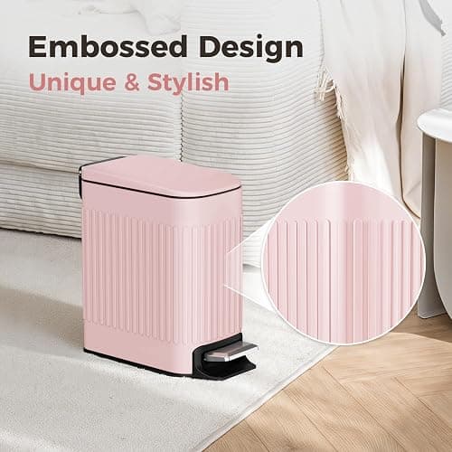 TrashAid Pink Bathroom Trash Can, 1.6 Gallon Stainless Steel Small Garbage Can with Lid, Step Pedal, Cute Wastebasket for Bathroom, Office, Bedroom, RV, Pink thumbnail 3