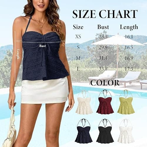 ASKHOPE Women's Ruched Halter Tops Peplum Cami Tops Y2K Drawstring Tie Crop Top for Summer Going Out Dressy Casual thumbnail 5