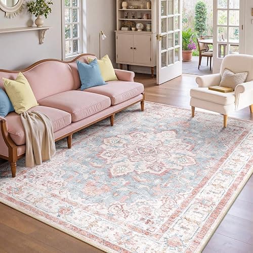 CAPALOCA Machine Washable Rugs Nursery Rug 5x7 Cute Girl Non Slip Low Pile Water Repellent Soft Print Pattern for Bedroom Indoor Decor Kids Playroom Pinkblue thumbnail 3
