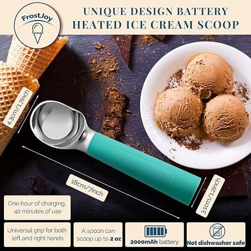Heated Ice Cream Scoop Rechargeable, Electric Warming Ice Cream Scooper with LED Display, Heats to 158°F for Hard Ice Cream, Easy for Seniors & Kids, IP67 Waterproof (Retro Mint, 2oz) thumbnail 4
