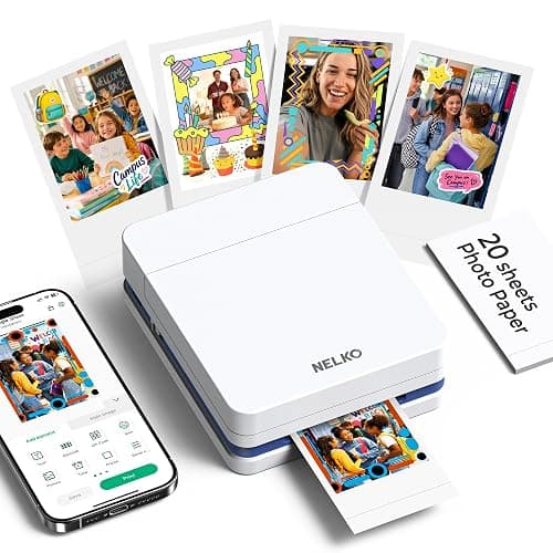 Nelko Fotodrucker für Smartphone, PP01 Mini Fotodrucker, 20 Blatt, Weiß | Tintenstrahl‑Aufkleberdrucker für iOS & Android, mit Bearbeitungs‑App & selbstklebendem Fotopapier, Ideal für DIY und Schule - Image 1