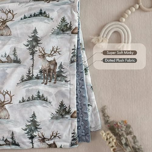 Baby Blankets for Boys and Girls, Deer Super Soft Nursery Minky Blanket for Newborn Baby, Double Layer with Dotted Backing, Essentials Receiving Bed Throw Blanket Crib Shower Gifts, 30 x 40 Inch thumbnail 5