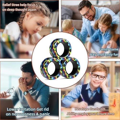 Magnetic Rings Fidget Toy Set, Idea ADHD Fidget Toys, Adult Fidget Magnets Spinner Rings for Anxiety Relief Therapy, Fidget Pack Great Gift for Adults Teens Kids Easter Basket Stuffers (3PCS) thumbnail 6