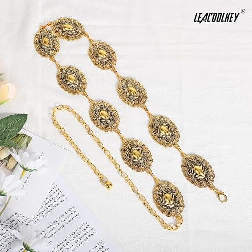 LEACOOLKEY Western Concho Belt for Women Cowgirl Boho Waist Chain Belt for Dresses Jeans Pants thumbnail 4