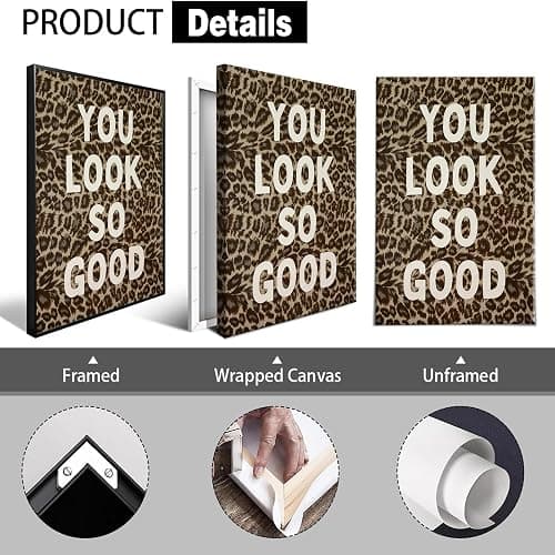 KIJDID Funky Leopard You Look So Good Canvas Wall Art Preppy Coquette Girly Y2k Aesthetic Positive Inspirational Art Poster Cheetah Print Wall Decor For Bedroom Living Room Bathroom 12x16in Unframed thumbnail 2