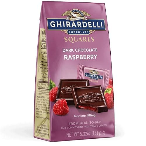 GHIRARDELLI Dark Chocolate Raspberry SQUARES, 5.32 oz Bag Premium Individually Wrapped Chocolate Candy Rich Dark Chocolate with Raspberry Filling - Image 1
