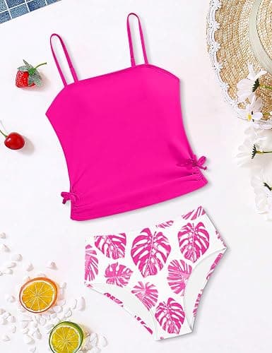 Girls Tankini Swimsuits Two Piece Bathing Suit Drawstring Swimwear Set for Girls 7-18 Years thumbnail 7