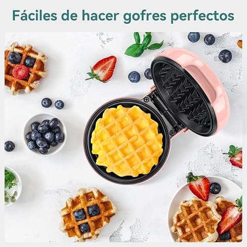 SNAILAR Mini Waffle Maker, 550W Waffle Iron, Ready Indicator Light, Non Stick Coating, Cool Touch Handle, Compact Size, Pink thumbnail 5