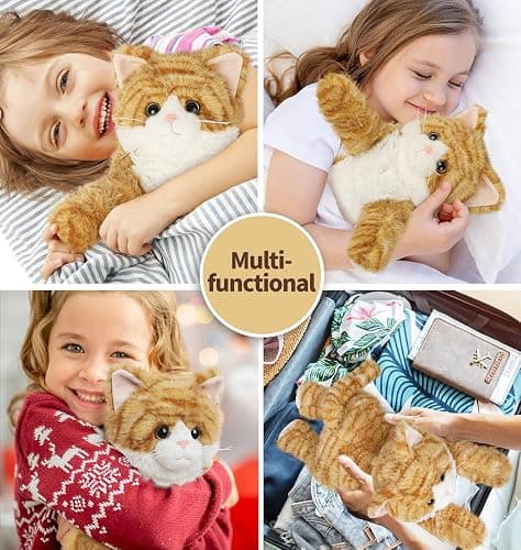 Orange Tabby Cat Stuffed Animals, Microwavable Stuffed Animal Adorable Fluffy Cat Plush for Warmth & Comfort, Heatable & Coolable Lavender Scent Cat Toys, Cute Soft Plushies Cat Gifts for Kids & Adult thumbnail 8