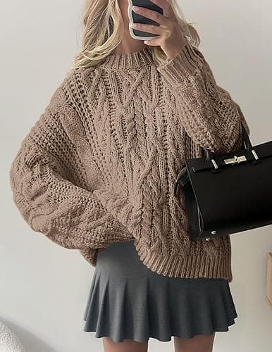 PRETTYGARDEN Women's Oversized Fall Sweaters 2025 Casual Long Sleeve Crewneck Chunky Cable Knit Pullover Tops Winter Clothes thumbnail 6