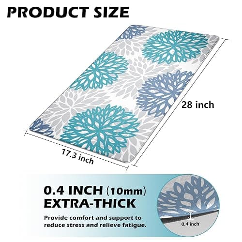 Tubeamin Anti Fatigue Kitchen Mat for Floor, Cushioned Anti Fatigue Kitchen Rugs Non Slip Waterproof, Comfort Floral Standing Desk Mat for Sink, Office, Laundry Room, 17.3"x28" thumbnail 2