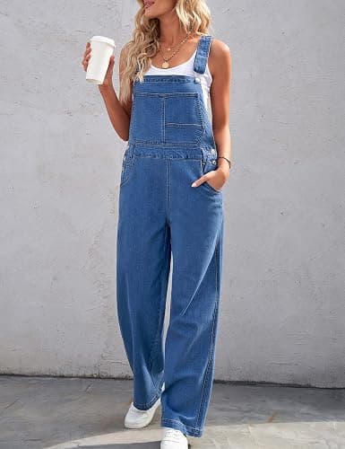 luvamia Overalls Women Loose Fit Denim Bib Baggy Overall Jumpsuit Straight Wide Leg Stretchy Jean Pants Fashion thumbnail 6
