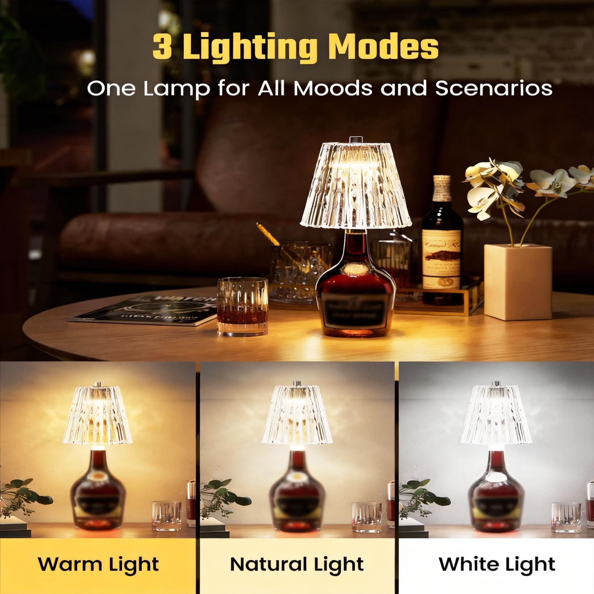 JOLLYTOPIA Wireless Bottle Lamp Shade Rechargeable 3 Color Touch Control Dimming for Liquor Bottles thumbnail 2