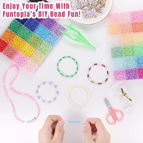 Funtopia 34000pcs+ 3mm Seed Beads for Jewelry Making, 5 Types 120 Colors Small Glass Beads for Bracelets, Friendship Bracelet Kit with Alphabet Letter Beads Smile Face Beads for DIY, Art and Craft thumbnail 8