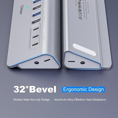 Powered USB Hub 10Gbps, intpw 12-Port USB 3.2 Hub with USB A/USB C 3.2, 7 USB 3.0, 2 PD 45W Charging Port, 65W Power Adapter and 5FT Cable, Aluminum USB Hub for Laptop, iPhone 17/16/15/PC thumbnail 6