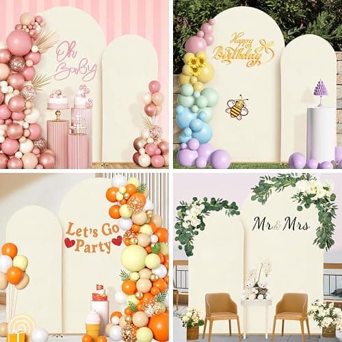 Fuloon Wedding Arch Cover 7.2FT, 6FT, Elastic Party Arch Cover Round Top Backdrop Stand Covers for Wedding Birthday Party Baby Shower Banquet Decoration Ivory - 7.2FT, 6FT - Ivory thumbnail 6