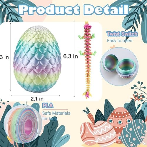 6PCS 3D Printed Dragon Eggs with Dragon Inside, Easter Basket Stuffers Mini Mystery Crystal Egg Fidget Toy, Surprise 3D Printed Animals Toy thumbnail 4
