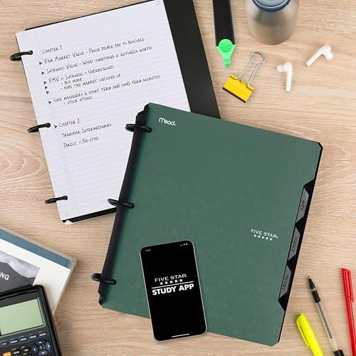 Five Star Flex Refillable Notebook + Study App, College Ruled Paper and 1 Inch TechLock Ring Binder with Pockets, Tabs and Dividers, 200 Sheet Capacity, Seaglass Green (293280AQ8) thumbnail 8