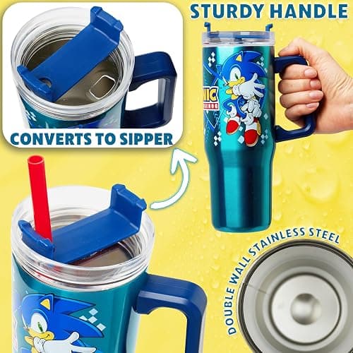 Get Trend Sonic the Hedgehog Insulated Tumbler with Straw for Kids, 32 oz Reusable Stainless Steel Cup for Hot Cold Drinks, Travel Mug, Gifts for Kids (Blue Sonic/Shadaw) thumbnail 4
