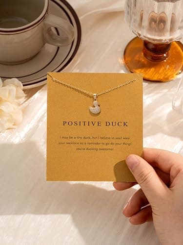 14K Gold Plated Pendant Necklace for Women, Dainty Charm Good Luck Inspirational Gifts for Her Friendship Necklace Cherry, Positive Duck, Shell Pearl Fish Beach Jewelry thumbnail 4