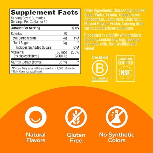 OLLY Hello Happy Gummy Worms, Mood Balance Support, Vitamin D, Saffron, Adult Chewable Supplement, Tropical Zing - 60 Count thumbnail 2